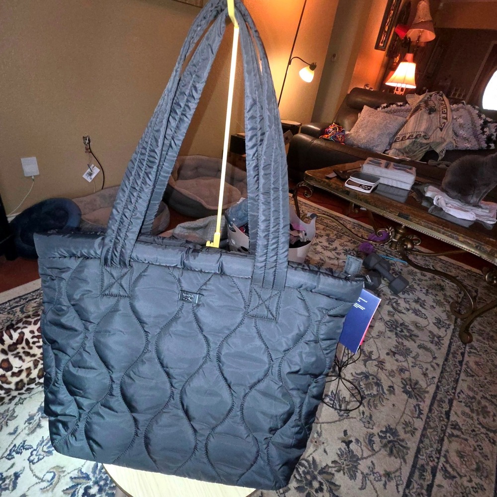 Reebok Brittany Quilted Tote Bag Black 18L Large Puffy Shoulder Bag NWT